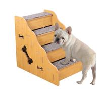 Hunderampe Aus Holz | 3-stufige Hundetreppe, Hundetreppe Für Kleine Hunde, Kletterrampe Mit Stufen Für Welpen, Für Den Innenbereich, Sofa, Wohnzimmer, Wohnmobil, Schlafzimmer, Wohnung, Couch, Möbel
