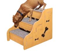 Hunderampe Aus Holz | 3-stufige Hundetreppe, Hundetreppe Für Kleine Hunde, Kletterrampe Mit Stufen Für Welpen, Für Den Innenbereich, Sofa, Wohnzimmer, Wohnmobil, Schlafzimmer, Wohnung, Couch, Möbel