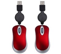 Hundnsney 2X Mini Suris Cable USB Retráctil Pequeño Ratón Pequeño 1600 dpi Ratón de Viaje Compacto Óptico para 98 2000 XP Vista Ve (Rojo)