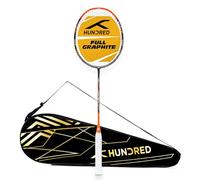 HUNDRED Powertek 1000 Pro Graphite Strung Badminton Racquet with Full Racquet Cover (Black/Orange) | For Intermediate Players | 95 Grams | Maximum String Tension - 26lbs