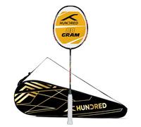 HUNDRED Powertek 2000 Pro Graphite Strung Badminton Racket with Full Racket Cover (Black) | For Intermediate Players | Weight: 90 Grams | Maximum String Tension - 22-24lbs