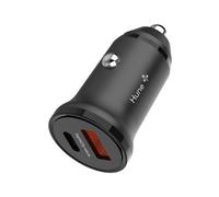 HUNE Topo Dual Cargador para Auto, USB-C 20W + USB-A 18W, Carga Rápida, Plástico Reciclado, Certificación The Climate Label y Global Recycled Standard