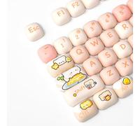 Hunfuthr Teclas PBT, lindas teclas de perfil MOG de oso de pan, juego de 140 teclas redondas rosas, teclas personalizadas de animales para teclado mecánico 100% 75% 65% 60% Cherry Mx (oso de pan)