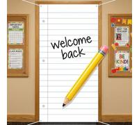 Hungdao Decoración de puerta de regreso a clases, cubierta de papel para puerta y lápiz inflable gigante, accesorios para cabina de fotos, cuaderno, telón de fondo para decoración del primer día de