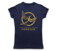 Hunger Games Mockingjay 2 The Fire Will Burn Forever Camiseta para Mujer, Azul Marino, XL