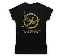 Hunger Games Mockingjay 2 The Fire Will Burn Forever Camiseta para Mujer, Negro, Large