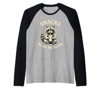 Hungry Racoon Bebiendo Leche Snacks Me Hacen Más Agradable Comida Divertida Camiseta Manga Raglan