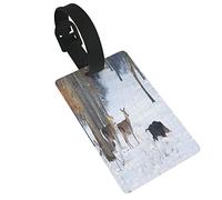 Hungry Red Boar Wild Standing On Snow Forest Nature Deer Winter Careful Cervidae 2 PC Etiquetas de equipaje de PVC Cubierta de privacidad Etiquetas de equipaje de silicona Etiquetas de maleta de via