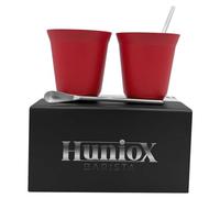 Huniox® 2 X 160 Ml - Coffee Mate - Tasa Para Café - Tazas Originales Para Regalar - Vaso De Acero Inoxidable - Vasos Termicos Para Cafe - Incluye 2 Cucharillas De Diseño (Ruby, 160 Ml)