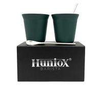 Huniox® 2 X 160 Ml - Taza De Acero Inoxidable - Tazas De Cortado - Vasos De Acero Inoxidable - Vasos Doble Pared - Taza De Cafe - Incluye 2 Cucharillas De Diseño (Emerald, 160 Ml)