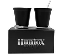 Huniox® 2 X 160 Ml - Vasos Cortado - Expresso Machiato - Set De Tazas De Cafe - Taza Acero Inoxidable - Vaso Doble Pared - Incluye 2 Cucharillas De Diseño (Onyx, 160 Ml)