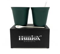 Huniox® 2 X 250 Ml - Tazas De Cafe - Tazas De Te - Cafe Con Leche Cups - Vaso Para Te Matcha - Vasos Irrompibles - Incluye 2 Cucharillas De Diseño (Emerald, 250 Ml)