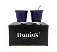 Huniox® 2 X 80 Ml | Copo Cafe - Juego Cafe - Spresso Machiato - Taza Cafe Espresso Acero - Tazas Expresso - Vasos De Cafe | Incluye 2 Cucharillas De Diseño (Amethyst, 80 Ml)