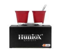 Huniox® 2 X 80 Ml | Expreso Machiato - Taza Cafe Originales - Vasos Cafe Solo - Chavenas Cafe - Tazas De Cafe Espresso - Vaso Expresso | Incluye 2 Cucharillas De Diseño (Ruby, 80 Ml)