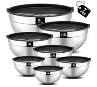 hunnycook ensaladera 7 piezas, ensaladera de acero inoxidable con tapa 5L,4.5L,4L,2.4L,1.7L,1.25L,0.8L,bol acero inoxidable,Apto para lavavajillas