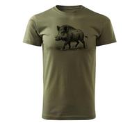 HUNT-G61 - Camiseta para Cazadores - Camiseta Hombre - de Algodón, Corte Cómodo - Regalos de Caza, Regalo para Cazadores, Silvicultores - Verde, con Motivo Jabalí - S