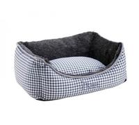 HUNTER Astana Perro sofá con Peluche, Cuadros, 60 x 45 cm, Color Gris | Cojín reversible de diseño a cuadros con borde alto de felpa, funda extraíble lavable, color: gris, talla: S