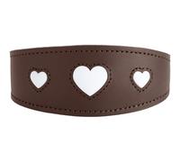 HUNTER Collar de Galgo Love | Piel de vacuno suave, corazones cosidos, forma ancha, acolchada, fabricada en Alemania, color: marrón/negro, talla 37