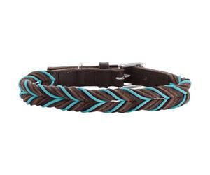 HUNTER Collar de Perro Sólid Education Cord, Color: marrón Oscuro/Turquesa, Piel de Vaca Resistente, Trenzado a Mano, Fabricado en Alemania, Talla 50