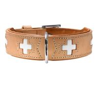 Hunter - Collar de piel orgánica , 35,0-39,5 cm, Naturaleza / amarillento | Piel de napa suave con cruces suizas, hecha a mano de alta calidad, fabricada en Alemania, color: natural/negro, talla 42