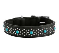 HUNTER Collar Madona, Color: Negro, Noble Piel de Vacuno con Suave Piel de napa, Acabado Curvo para un Tacto Suave, Decorado con Tachuelas y Piedras Preciosas, Talla 45