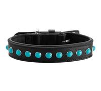 HUNTER Collar MODICA, Color: Negro, Elegante Piel de Vacuno con Suave Piel de napa, Cubierto con Piedras Preciosas de Color Turquesa incrustadas, Resistente y Flexible, Talla 25