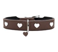 HUNTER Collar para Perro Love, Color: marrón/Negro, Suave y Resistente, Piel de Vaca con Corazones cosidos Individualmente, Hecho a Mano, Alto, Especialmente Suave, Fabricado en Alemania, Talla 32