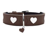HUNTER Collar para perro Love, color: marrón/negro, suave y resistente, piel de vaca con corazones cosidos individualmente, hecho a mano, alto, especialmente suave, fabricado en Alemania, talla 65