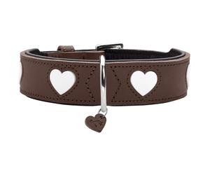 HUNTER Collar para perro Love, color: marrón/negro, suave y resistente, piel de vaca con corazones cosidos individualmente, hecho a mano, alto, especialmente suave, fabricado en Alemania, talla 65