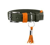 Hunter Collar para Perro Portofino de Piel Premium, Acolchado Extra Suave y Suave con el Pelo, con Bordes doblados, Tacto Noble, Fabricado en Alemania, Color: Oliva/Naranja, Talla: 45