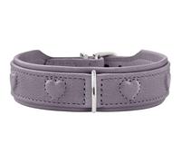HUNTER Collar para Perro Soho X Love Color Gris Lila Piel de Vaca Suave y Flexible, Acolchado y Suave con el Pelo, Corazones cosidos, Ligero, para Perros pequeños y Cachorros, Fabricado en Alemania