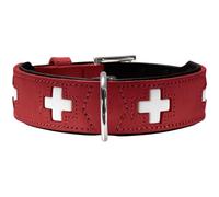 HUNTER Collar para perro SWISS, piel, alta calidad, cruz suiza, 47 (S-M), rojo/negro