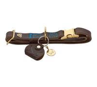 HUNTER Collar para Perro Zanzíbar, Color: marrón Oscuro, Elegante Piel de Vacuno, Detalles marítimos, Costuras Decorativas Azules, herrajes de Color latón, infinitamente Ajustable, Elegante y