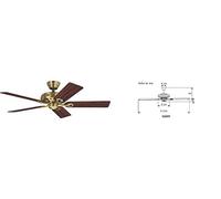 Hunter Fan, Ventilador de Techo con Cadena para Interiores, Savoy, 5 Aspas Reversibles, Color Laton, 132 cm, Ideal para Verano e Invierno, Modelo 24520