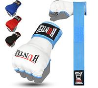 HUNTER Gel Padded Inner Gloves with Hand Wraps for Boxing (Comes in Pair) (White-SkyBlue, L/XL)