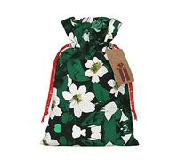 Hunter Green Floral Petals Pattern 1pcs Durable Material Tote Bag 11.9 x 17.5 cm with Drawstring Choice For Halloween Stylish Gift