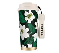 Hunter Green - Taza de café aislada de acero inoxidable con estampado de pétalos florales, taza de camping, vaso de café para hombres y mujeres