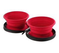 Hunter List Cuenco de Viaje de Silicona 2 en 1 con Bolsa, Color Rojo, Plegable y Compacto, Silicona Apta para Alimentos, óptimo para Viajes, Incluye Bolsa con Cremallera y mosquetón, tamaño único