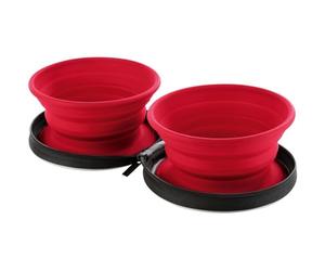 Hunter List Cuenco de Viaje de Silicona 2 en 1 con Bolsa, Color Rojo, Plegable y Compacto, Silicona Apta para Alimentos, óptimo para Viajes, Incluye Bolsa con Cremallera y mosquetón, tamaño único