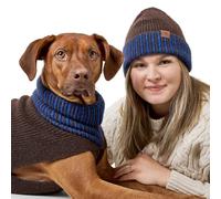 Hunter Odense - Suéter de Punto para Perro Suave y elástico, Cuello Alto, Aspecto de Pareja con Gorro, Lavable, Color: marrón/Azul, Talla 35