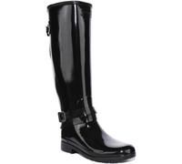 Hunter Refinado Altos Botines Wellington Para Mujeres Negro Patente EU 36-42