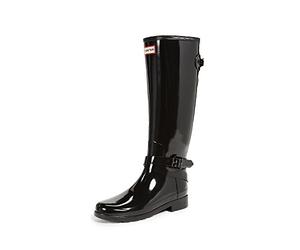 HUNTER Refined Back Adjustable Tall W/Ankle Strap Gloss Botas Mujeres Negro - 38 - Botas de Agua