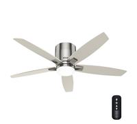 Hunter Ventilador de 132 cm / 52 pulgadas, níquel cepillado, bajo perfil, ventilador de techo interior con kit de luz LED y mando a distancia, operación de verano/invierno, modelo 52932