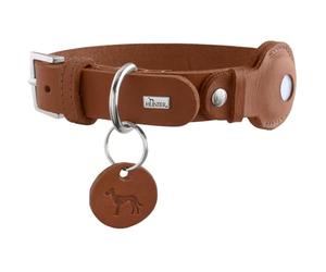 HUNTER VIBORG - Collar para Perro con Soporte para Apple AirTag, Color coñac, Piel de Vacuno Resistente y Suave, Soporte AirTag Integrado, Fabricado en Alemania, Talla 45