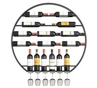 HUNTFF Casillero de vino de pared, estante de vino redondo, gran estante para copas de vino de metal, soporte de vino moderno, soporte de vino colgante de metal, para el hogar, el bar o la cocina