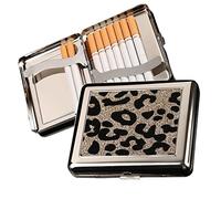HUNTFF - Estuche para cigarrillos con estampado de leopardo, color rosa, organizador de caja, antiaplastamiento, doble cara, clip de resorte abierto, soporte de bolsillo de metal para 20 cigarrillos