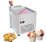 HUNTFF Máquina de Hielo Frito en Rollo, Máquina de Hielo Laminado Comercial 220W, Máquina de Hielo Salteado en Rollo con Solo Bandeja Cuadrada, Máquina de Hielo Laminado Comercial de Acero Inoxidable