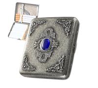 HUNTFF Pitillera de metal de estilo europeo, capacidad 18-20 cigarrillos, pitillera portátil para hombres y mujeres, diseño en relieve de metal, compacto y portátil, adecuado para hombres y mujeres
