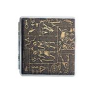 HUNTFF Pitillera Rui Meta-U - Protección egipcia | Organizador - Acero inoxidable y piel sintética - Portátil y versátil - Contiene 16 cigarrillos tamaño King - para cigarrillos enrollables |