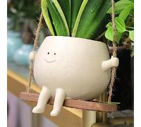 HUNTHAWK Swing Face Planter Pot Hanging Resin Flower Head Planters for Indoor and Outdoor Plants, Succulent Pots for String of Pearls Plant - Ideal Gifts for Mother's Day and Christmas (Medium)